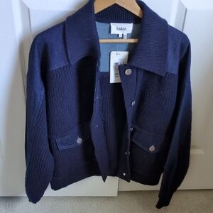 NWT Ba&sh Women's Navy Hybrid Cardigan Sweater